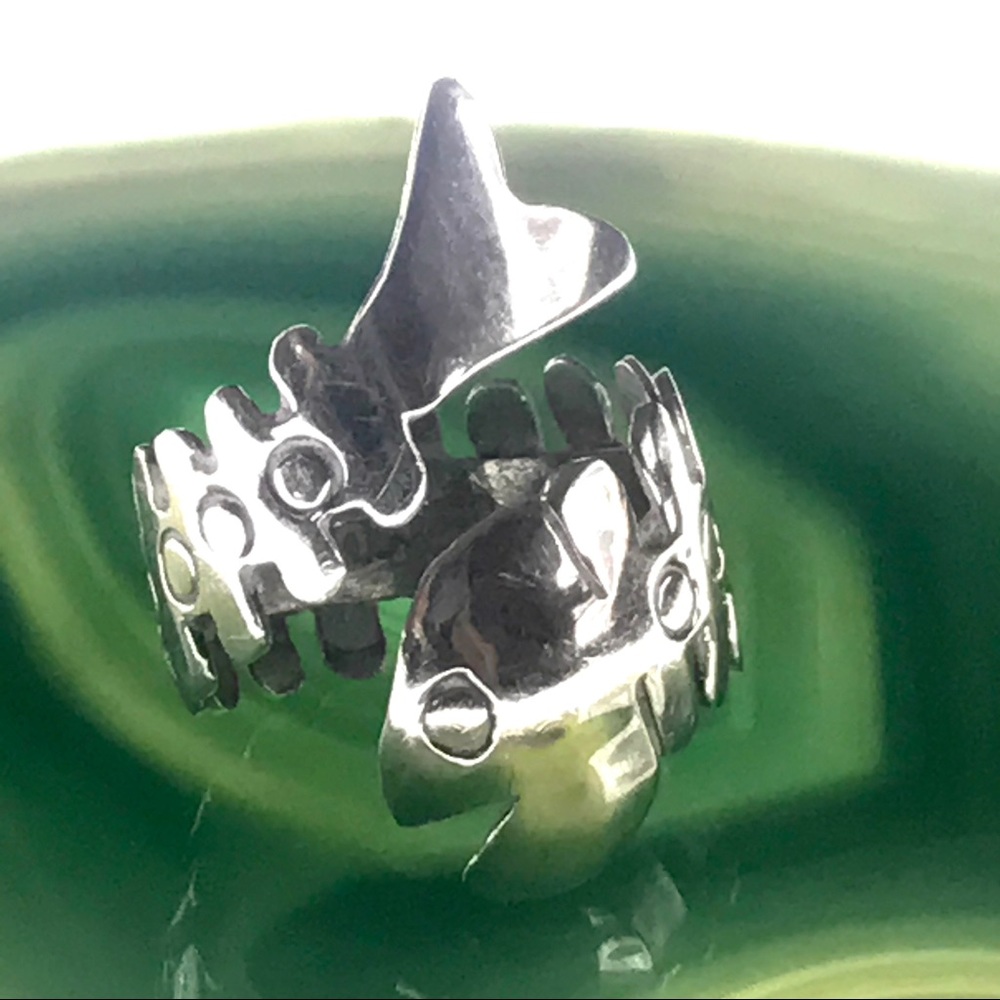 Taxco Sterling Silver Fish Skeleton Bypass Ring